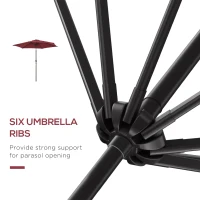 Outsunny 9' Round Aluminum Patio Umbrella 6 Ribs Market Sunshade Tilt Canopy w/ Crank Handle Garden Parasol Wine Red(m-9)