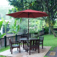 Outsunny 9' Round Aluminum Patio Umbrella 6 Ribs Market Sunshade Tilt Canopy w/ Crank Handle Garden Parasol Wine Red(m-1)
