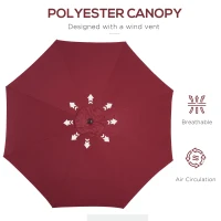 Outsunny 9' Round Aluminum Patio Umbrella 6 Ribs Market Sunshade Tilt Canopy w/ Crank Handle Garden Parasol Wine Red(m-6)