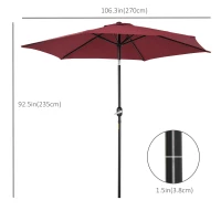 Outsunny 9' Round Aluminum Patio Umbrella 6 Ribs Market Sunshade Tilt Canopy w/ Crank Handle Garden Parasol Wine Red(m-3)
