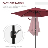 Outsunny 9' Round Aluminum Patio Umbrella 6 Ribs Market Sunshade Tilt Canopy w/ Crank Handle Garden Parasol Wine Red(m-4)