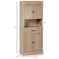 HOMCOM Kitchen Hutch Cabinet with Countertop, Kitchen Pantry Storage Cabinet with Wide Drawer, Buffet Hutch, Oak(m-3)