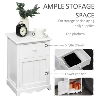 HOMCOM Nightstand Set of 2, Bedside Table with Drawer and Cabinet, Small Side Tables in Clean Lines and Curved Base, Home Furniture, White(m-3)