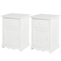 HOMCOM Nightstand Set of 2, Bedside Table with Drawer and Cabinet, Small Side Tables in Clean Lines and Curved Base, Home Furniture, White(m-2)