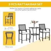 Outsunny 3pcs Patio Bar Set with Soft Cushion, Rattan Wicker Outdoor Furniture Set for Backyards, Lawn, Deck, Poolside(m-4)