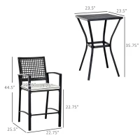 Outsunny 3pcs Patio Bar Set with Soft Cushion, Rattan Wicker Outdoor Furniture Set for Backyards, Lawn, Deck, Poolside(m-3)