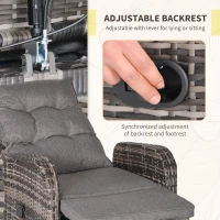 Outsunny 3 PC Rattan Wicker Conversation Patio Set with Side Coffee Table and Adjustable Backrest, Grey(m-5)