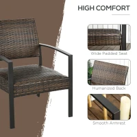 Outsunny Rattan Wicker Chair Set of 2, Single Padded Armchair with Quick Dry Foam Padded Seat, Steel Frame for Porch, Garden and Poolside, Outdoor Patio Furniture, Brown(m-4)