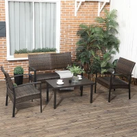 Outsunny Rattan Wicker Chair Set of 2, Single Padded Armchair with Quick Dry Foam Padded Seat, Steel Frame for Porch, Garden and Poolside, Outdoor Patio Furniture, Brown(m-1)