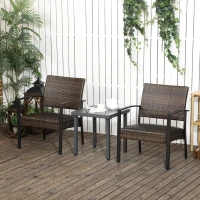 Outsunny Rattan Wicker Chair Set of 2, Single Padded Armchair with Quick Dry Foam Padded Seat, Steel Frame for Porch, Garden and Poolside, Outdoor Patio Furniture, Brown(m-10)