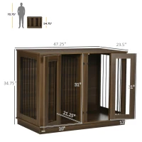 PawHut Furniture Style Dog Crate with Removable Divider, Dog Crate Side End Table Indoor with Double Doors, for Small to Large Dogs, 47" x 23.5" x 35", Walnut(m-3)