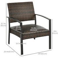 Outsunny Rattan Wicker Chair Set of 2, Single Padded Armchair with Quick Dry Foam Padded Seat, Steel Frame for Porch, Garden and Poolside, Outdoor Patio Furniture, Brown(m-3)