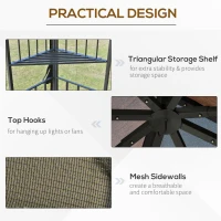 Outsunny 10'x10' Soft-top Patio Gazebo with Double Tier Roof, Mesh Curtains, Display Shelves, Top Hooks, Coffee(m-6)