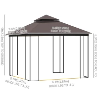 Outsunny 10'x10' Soft-top Patio Gazebo with Double Tier Roof, Mesh Curtains, Display Shelves, Top Hooks, Coffee(m-3)