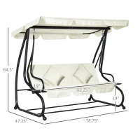Outsunny 3 Seater Patio Swing Chair Convertible Cushioned Bed Outdoor Porch with Canopy and Pillow(m-3)