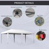 Outsunny 10' x 19' Outdoor Pop Up Party Tent Garden Easy Set Up Gazebo Canopy Market Event Sunshade, White(m-5)