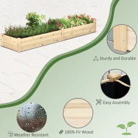 Outsunny 96" x 24" x 10" Wooden Raised Garden Bed with 2 Planter Box and Non-woven Fabric Liner for Backyard, Patio to Grow Vegetables, Herbs, and Flowers, Natural(m-7)