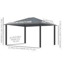 Outsunny 12' x 14' Deluxe Hard Top Patio Gazebo Canopy Garden Aluminum Shelter with Curtains and Mosquito Netting(m-3)