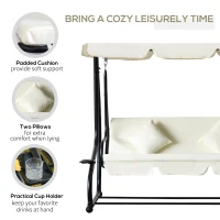 Outsunny 3 Seater Patio Swing Chair Convertible Cushioned Bed Outdoor Porch with Canopy and Pillow(m-7)