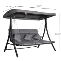 Outsunny Outdoor Swing 3-Person Metal Porch Swing Chair Chaise Lounge Bed for Patio Garden Poolside(m-3)