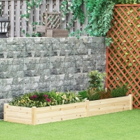 Outsunny 96" x 24" x 10" Wooden Raised Garden Bed with 2 Planter Box and Non-woven Fabric Liner for Backyard, Patio to Grow Vegetables, Herbs, and Flowers, Natural