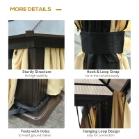 Outsunny 12' x 14' Deluxe Hard Top Patio Gazebo Canopy Garden Aluminum Shelter with Curtains and Mosquito Netting(m-5)
