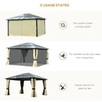 Outsunny 12' x 14' Deluxe Hard Top Patio Gazebo Canopy Garden Aluminum Shelter with Curtains and Mosquito Netting(m-6)