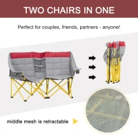 Outsunny 62" W Double Seat Camping Chair Folding Lawn Loveseat w/ Storage Pocket & Cup Holder Compact in a Bag for Outdoor, Beach, Picnic, Hiking, Travel, Red(m-4)