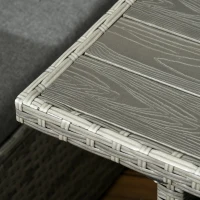 Outsunny Patio Dining Set, PE Rattan Furniture w/ 2 Chairs, Cushions & 3-Seat Sofa, Woodgrain Slatted Dinner Table, Mixed Gray(m-8)