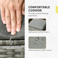 Outsunny Patio Dining Set, PE Rattan Furniture w/ 2 Chairs, Cushions & 3-Seat Sofa, Woodgrain Slatted Dinner Table, Mixed Gray(m-6)