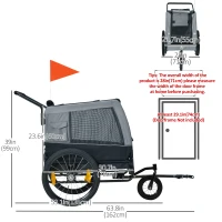Aosom 2-in-1 Dog Bike Trailer Pet Stroller for Medium Dogs with Suspension, Hitch, Storage, Bicycle Cart Wagon Cargo Carrier Attachment for Travel, Grey(m-3)