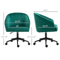 HOMCOM Retro Mid-Back Swivel Fabric Computer Desk Chair Height Adjustable with Metal Base, Leisure Task Chair on Rolling Wheels for Home Office, Green(m-3)