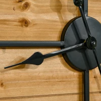 HOMCOM 36 Inch Large Wall Clock, Square Silent Non Ticking Metal Wood Farmhouse Roman Numeral Clocks for Living Room Decor, Battery Operated, Black and Natural Wood Color(m-9)