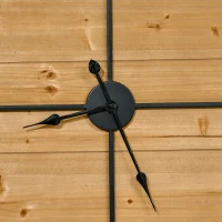 HOMCOM 36 Inch Large Wall Clock, Square Silent Non Ticking Metal Wood Farmhouse Roman Numeral Clocks for Living Room Decor, Battery Operated, Black and Natural Wood Color(m-8)