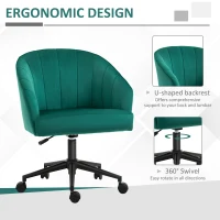 HOMCOM Retro Mid-Back Swivel Fabric Computer Desk Chair Height Adjustable with Metal Base, Leisure Task Chair on Rolling Wheels for Home Office, Green(m-6)