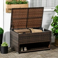Outsunny Outdoor Deck Box & Shoe Storage, PE Rattan Wicker Towel Rack with Liner for Indoor, Outdoor, Patio Furniture Cushions, Pool, Garden Tools, Brown(m-2)
