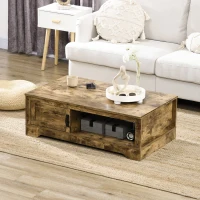 HOMCOM Rustic Coffee Table with Storage, Vintage Coffee Table for Living Room Furniture, Cocktail Table with Cabinet, Open Storage Compartments, Brown(m-6)
