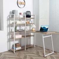 HOMCOM 5 Tier Versatile L-Shaped Computer Desk, Writing Table with Display Shelves and Metal Frame, Space-Saving for Study, Home Office, Natural(m-2)