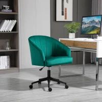 HOMCOM Retro Mid-Back Swivel Fabric Computer Desk Chair Height Adjustable with Metal Base, Leisure Task Chair on Rolling Wheels for Home Office, Green(m-2)