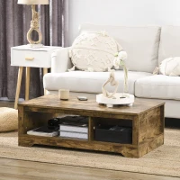 HOMCOM Rustic Coffee Table with Storage, Vintage Coffee Table for Living Room Furniture, Cocktail Table with Cabinet, Open Storage Compartments, Brown(m-7)