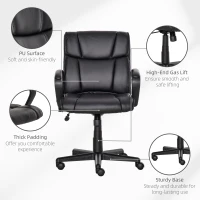 Vinsetto Mid Back Home Office Chair with 2-Point Lumbar Massage, USB Power, Faux Leather Desk Computer Chair, Black(m-8)