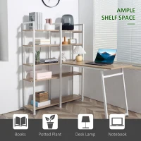 HOMCOM 5 Tier Versatile L-Shaped Computer Desk, Writing Table with Display Shelves and Metal Frame, Space-Saving for Study, Home Office, Natural(m-6)