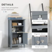 kleankin Bathroom Cabinet Organizer with 2-Tier Open Shelves, Double Door Enclosed Storage and Elevated Base, Dark Gray(m-5)