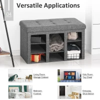 HOMCOM Modern Folding Shoe Storage Bench with Flipping Lid, Ottoman Bench for Bedroom & Hallway with 9 Cubes, Gray(m-7)