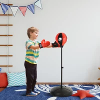 Qaba Indoor Fun Toy Punch Boxing Bag w/ Fillable Base & Soft Safety Mitts for Kids(m-2)