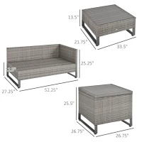 Outsunny 4 PCs Rattan Wicker Sofa Set Outdoor Conservatory Furniture w/ Side Storage Box(m-3)