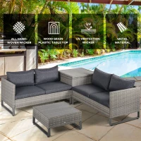 Outsunny 4 PCs Rattan Wicker Sofa Set Outdoor Conservatory Furniture w/ Side Storage Box(m-4)