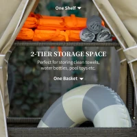 Outsunny Outdoor Towel Valet Caddy, Covered Poolside Towel Holder Rack, Shelf, Basket, Rolling PE Rattan Wicker Storage on Wheels, Beige(m-4)