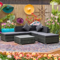 Outsunny 6 Piece Patio Furniture Set, All Weather Outdoor Rattan Sectional Sofa Couch with Chaise Lounge Sides, Coffee Table & Chairs, Conversation Set with Pillows & Cushions, Gray(m-2)