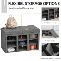 HOMCOM Modern Folding Shoe Storage Bench with Flipping Lid, Ottoman Bench for Bedroom & Hallway with 9 Cubes, Gray(m-4)